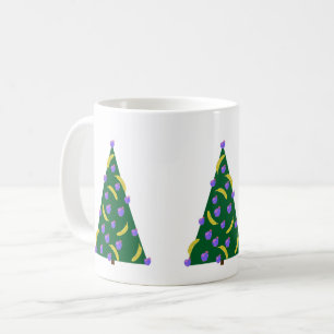 Pop Art Weihnachtsbaum mit Äpfeln und Bananen Kaffeetasse