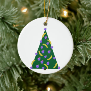 Pop Art Weihnachtsbaum mit Äpfeln und Bananen Keramik Ornament