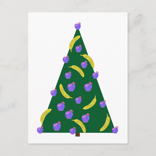 Pop Art Weihnachtsbaum mit Äpfeln und Bananen Postkarte (Vorderseite)