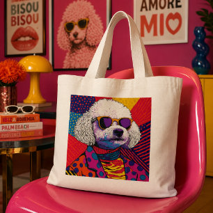 Pop-Art Weißer Pudel-Hund in Farbiger Retro-Kleidu Jumbo Stoffbeutel