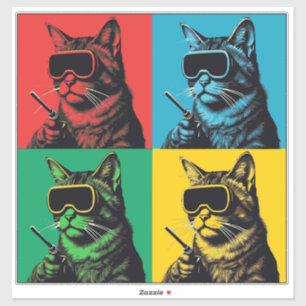 Pop Art Welding Cat Sticker - Cool Retro Welder Ca