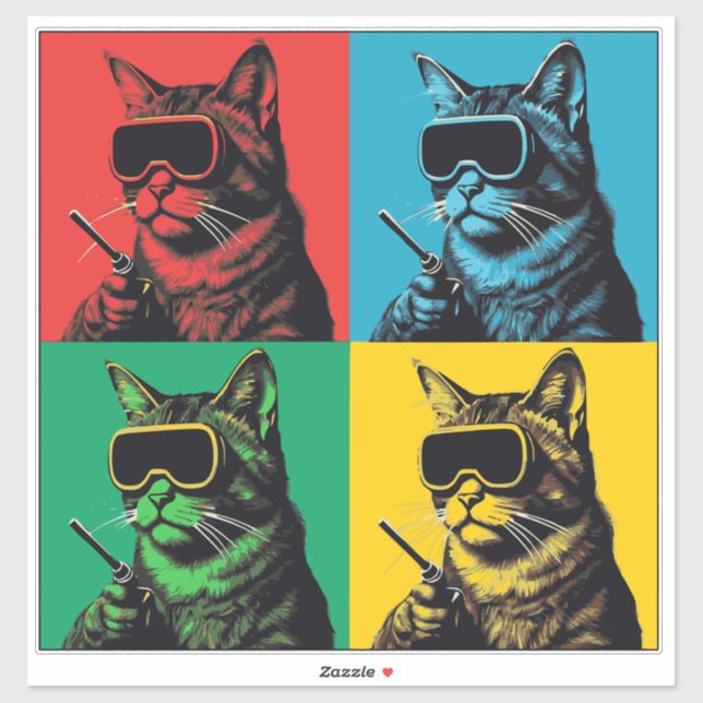 Pop Art Welding Cat Sticker - Cool Retro Welder Ca (Blatt)
