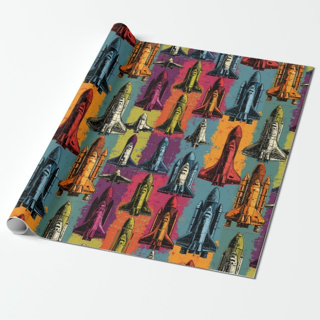 Pop-Art-Weltraum-Shuttle-Muster-Geschenkpapier Geschenkpapier (Ungerollt)