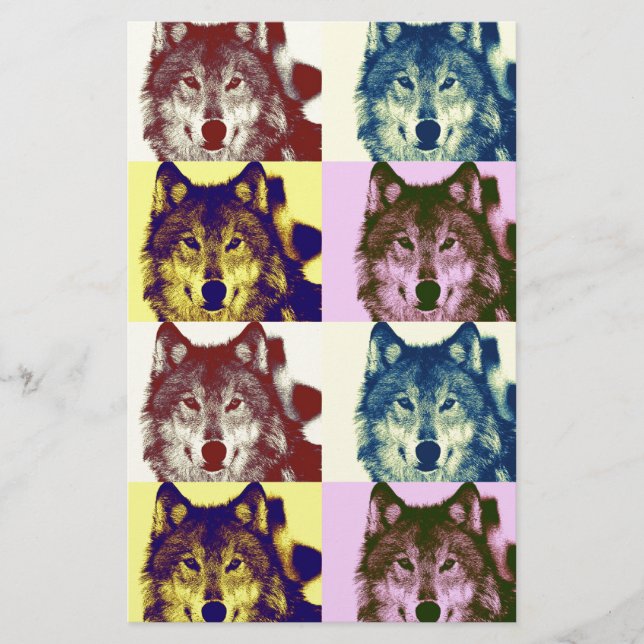 Pop Art Wolf Briefpapier (Vorderseite)