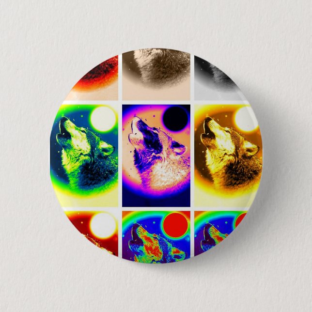 Pop Art Wolf Button (Vorderseite)