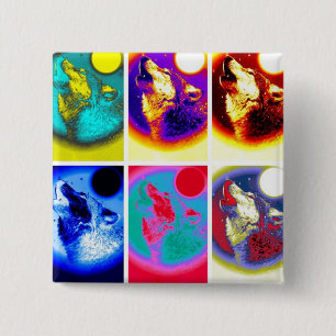 Pop Art Wolf Button