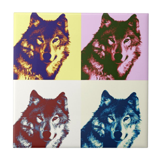 Pop Art Wolf Fliese (Vorderseite)
