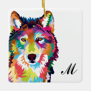 Pop Art Wolf Mit Monogramm Keramikornament