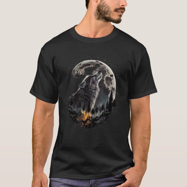Pop Art Wolf Moon Wilderness T-Shirt (Vorderseite)