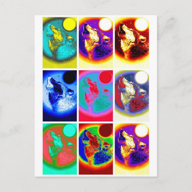 Pop Art Wolf Postkarte (Vorderseite)