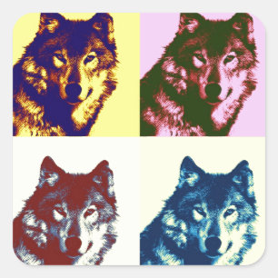 Pop Art Wolf Quadratischer Aufkleber