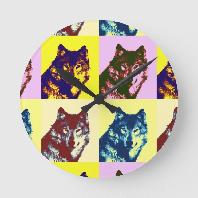 Pop Art Wolf Runde Wanduhr (Vorderseite)