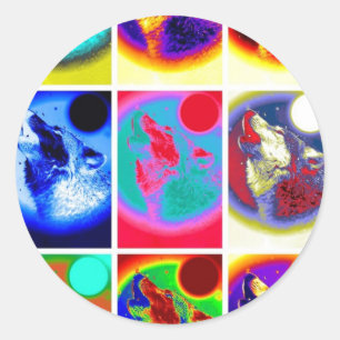 Pop Art Wolf Runder Aufkleber