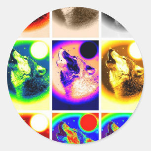 Pop Art Wolf Runder Aufkleber