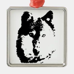Pop Art Wolf Silbernes Ornament