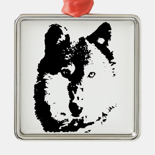 Pop Art Wolf Silbernes Ornament (Vorne)