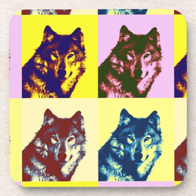 Pop Art Wolf Untersetzer (Vorderseite)