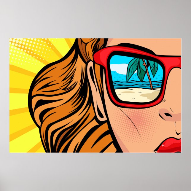 Pop Art Woman in Sonnenbrille am Beach Poster (Vorne)