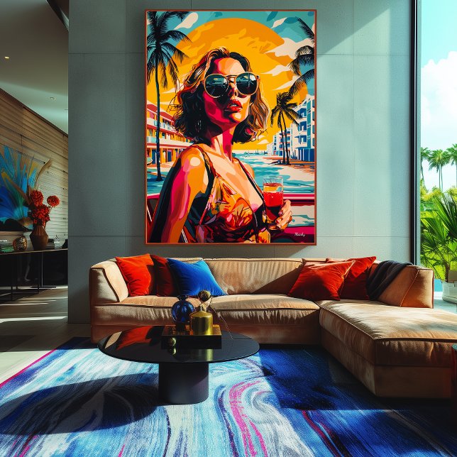 Pop Art Woman in Tropical Sunset Vibes Leinwanddruck (Von Creator hochgeladen)