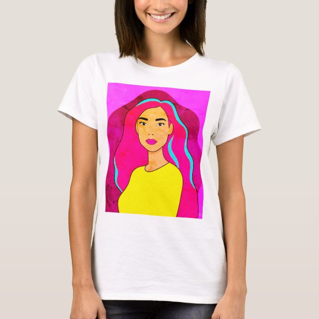 Pop Art Woman T - Shirt | Farbiges Retro-grafische (Vorderseite)