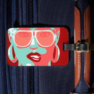 Pop Art Woman White Sunglasses Bitten der Roten Li Gepäckanhänger