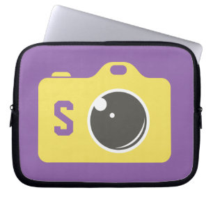 Pop Art Yellow Camera Lila Monogram Laptopschutzhülle