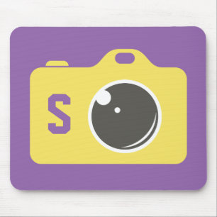 Pop Art Yellow Camera Lila Monogram Mousepad