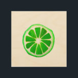 Pop Art Zitrusfrüchte Limone Früchte Original Aqua Holzdruck<br><div class="desc">Eine niedliche und farbenfrohe,  grüne Limone Fruchtscheibe aus einem Originalgemälde der Künstlerin Sacha Grossel. Dieses große Fruchtstück im Pop ist grün,  sehr hell und farbenfroh,  vor einem leicht orangefarbenen Hintergrund. Quirkisch und originell.</div>