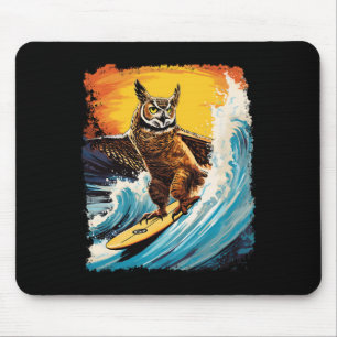 Pop Art Zoo Vintage Vogel Gehörnter Uhu Surfen Mousepad