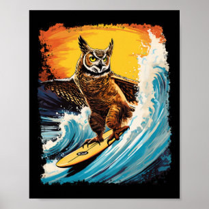 Pop Art Zoo Vintage Vogel Gehörnter Uhu Surft Poster