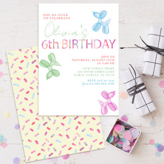 Pop auf über 6. Geburtstag Ballon einladen Einladung