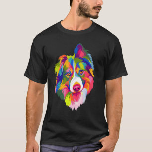 Pop Australian Shepherd Portrait Aussie T-Shirt