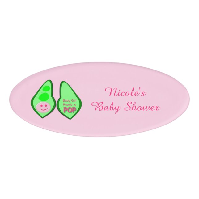 Pop Baby Girl Pink Pea Babydusche nach Maß Namenschild (Vorderseite)