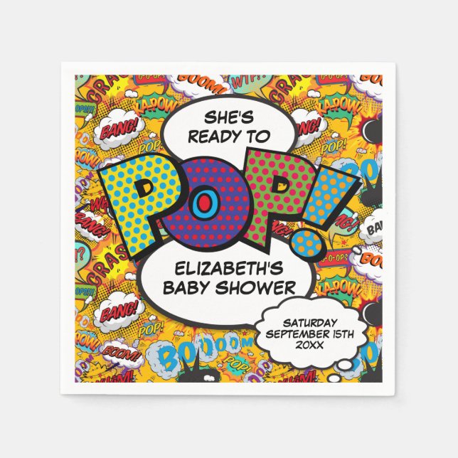 Pop Baby Shower Fun Comic Book Serviette (Vorderseite)