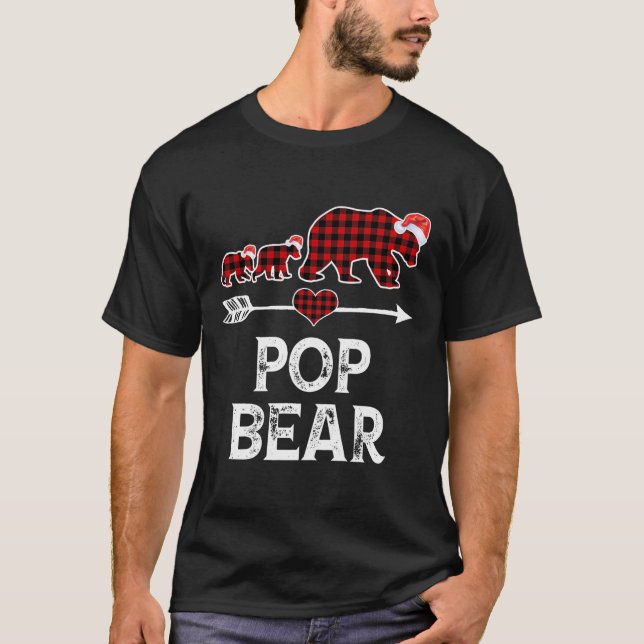 Pop Bear Christmas Pajama Roter Kariert Buffalo Fa T-Shirt (Vorderseite)