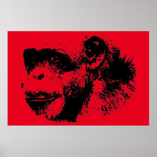 Pop Black & Red Chimpanze Poster