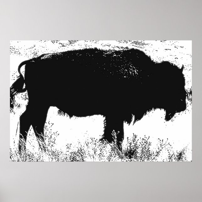 Pop Black & White Bison Buffalo Poster (Vorne)