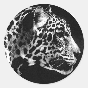 Pop Black & White Jaguar Runder Aufkleber