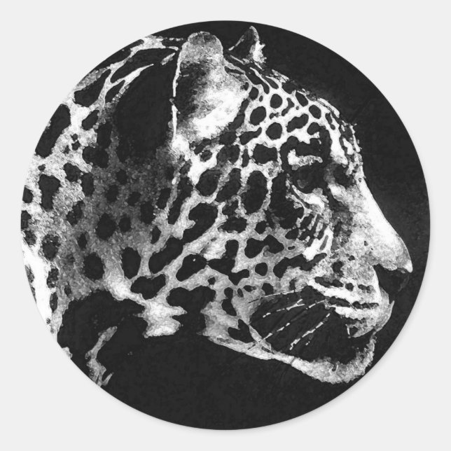 Pop Black & White Jaguar Runder Aufkleber (Vorderseite)