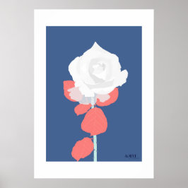 POP Botanical Art - White Rose Poster