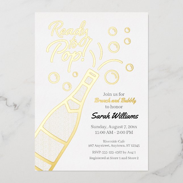 Pop Brunch und Baby-Dusche mit Bubbly Rosé Folieneinladung (Vorderseite)