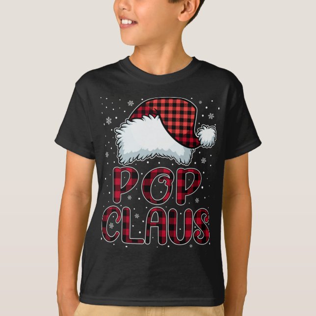 Pop Claus Merry Christmas Buffalo Kariert Red Sant T-Shirt (Vorderseite)