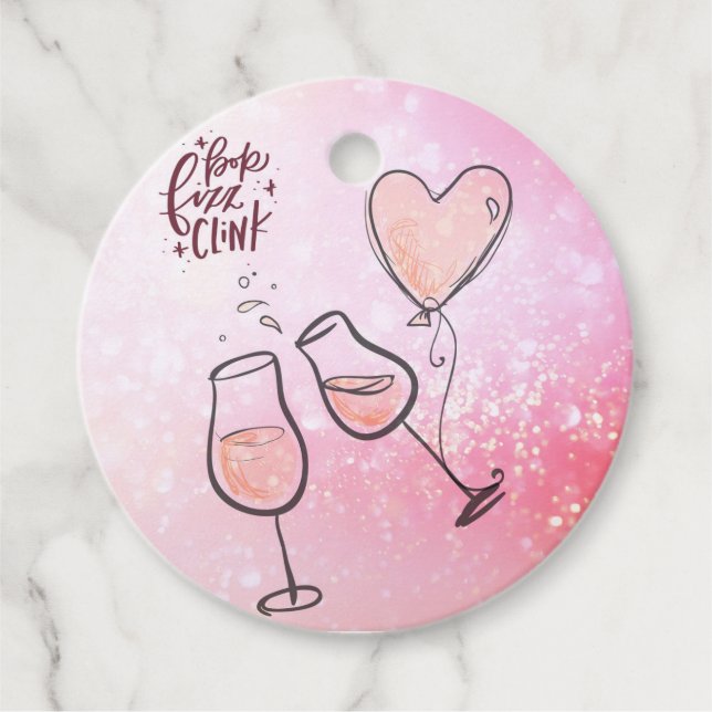 Pop Clink Fizz Custom Wine Glass Heart Ballon Geschenkanhänger (Vorderseite)