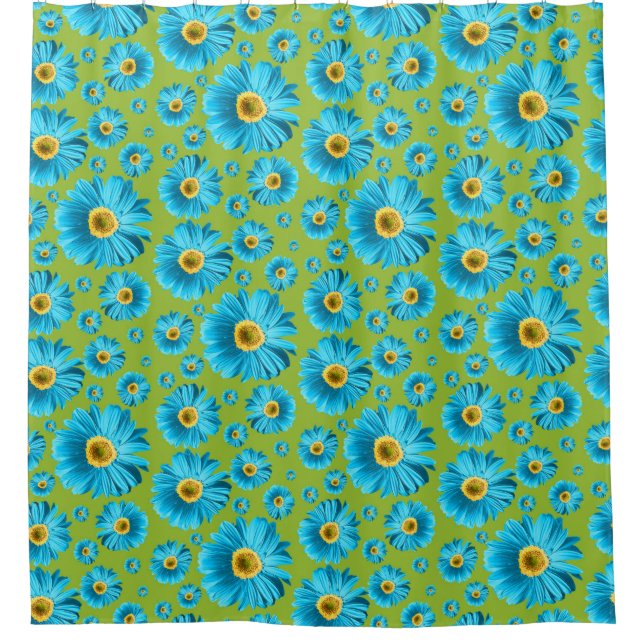 Pop Daisy Aqua Blue Duschvorhang (Vorderseite)