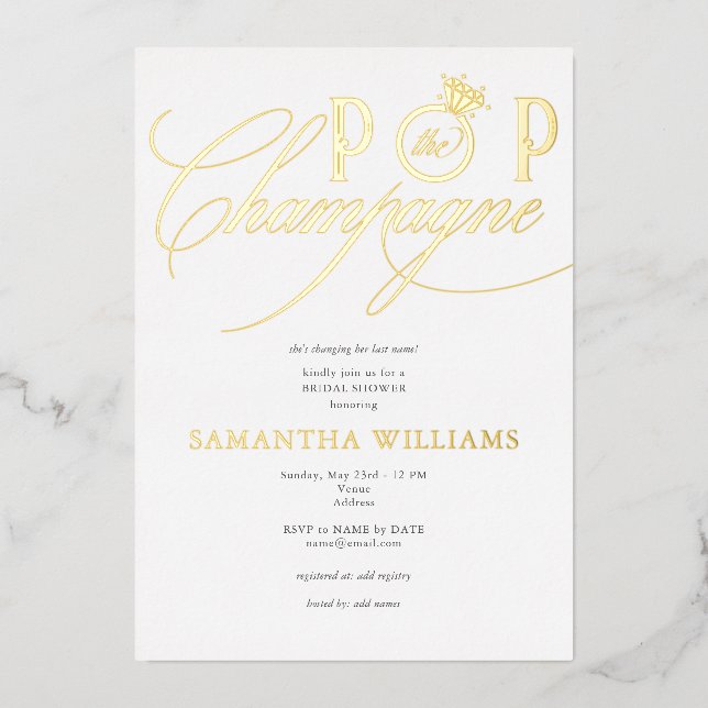 Pop Das Champagne Simple Script Brautparty Folieneinladung (Vorderseite)