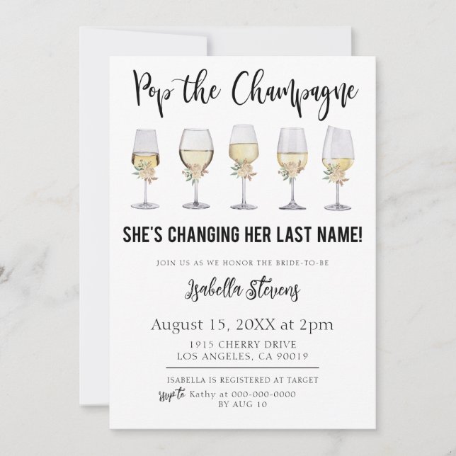 Pop Das Champagner-Brautparty Einladung (Vorderseite)