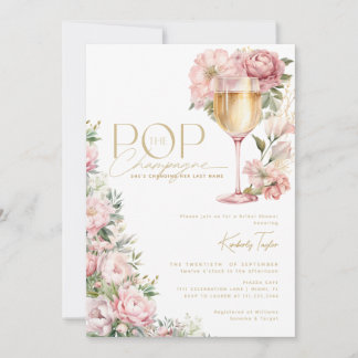 Pop Das Champagner-Brautparty in Rosa Einladung