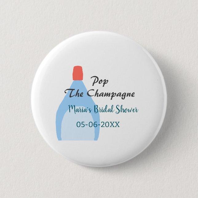 Pop des Champagner-blauen Brautparty Name Datum hi Button (Vorderseite)