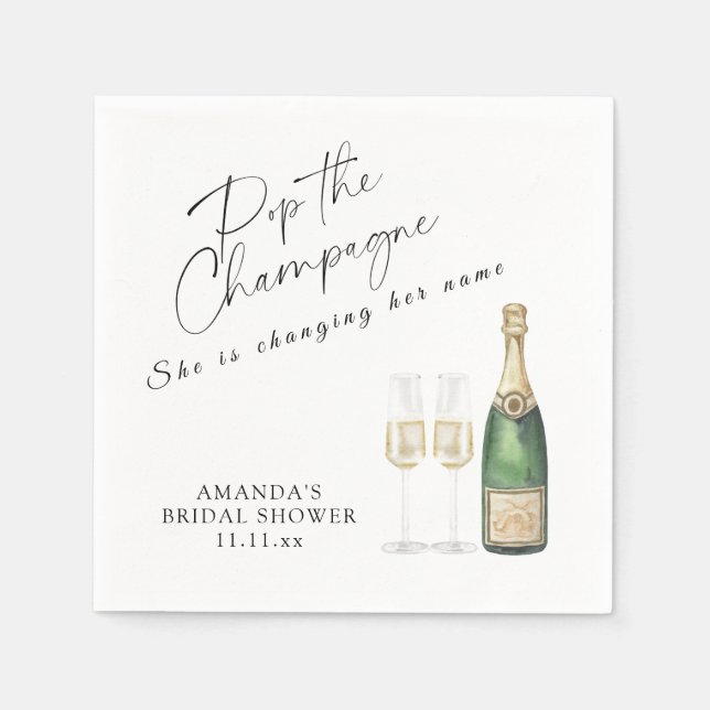 Pop des Champagner-Brautparty Serviette (Vorderseite)