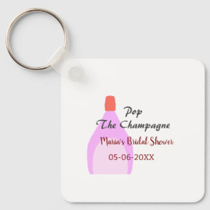 Pop des Champagner-Rosa Brautparty Name Datum hinz Schlüsselanhänger